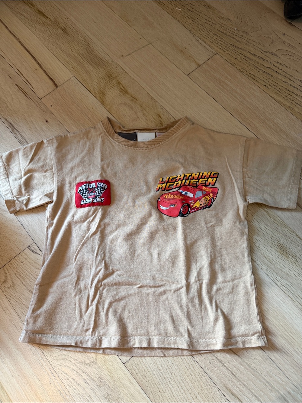 Zara Tan Tee with Red Lightning McQueen Graphic